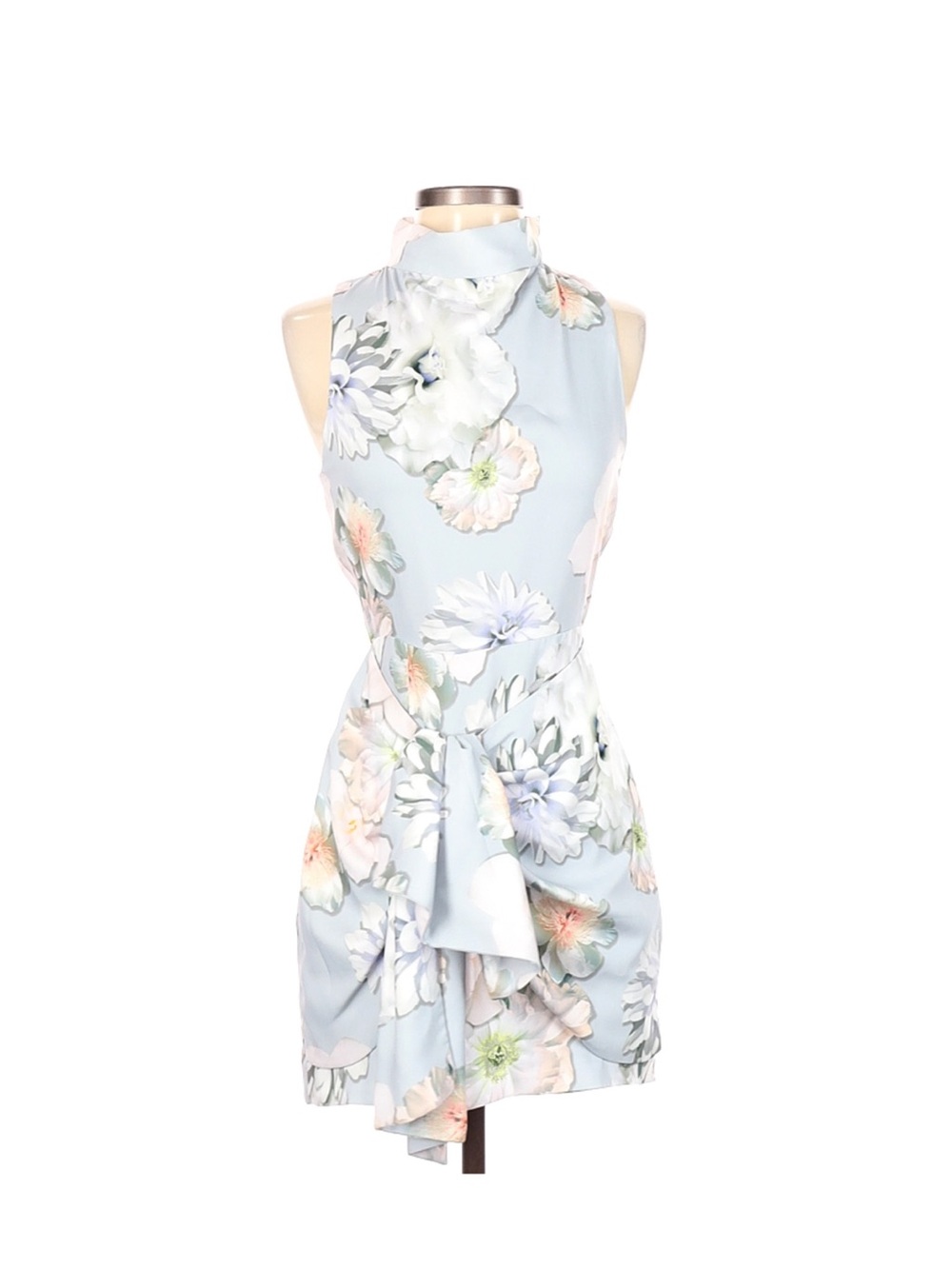 KEEPSAKE the Label Light Blue Floral High-Neck Mini Dress